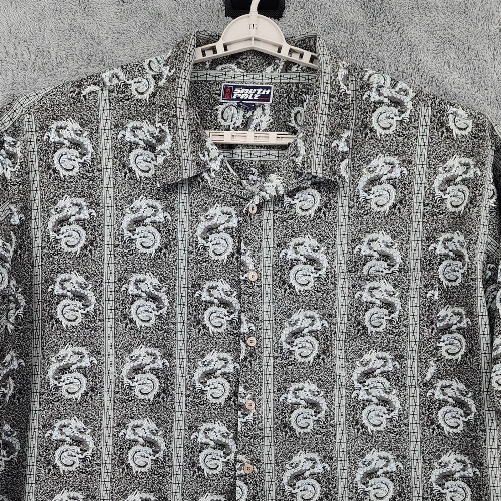 Vintage‎ South Pole Shirt Mens 4XL AOP Dragon Striped Camp Y2K Streetwear Retro